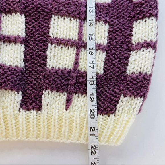 Vintage hand knit plaid v neck‎ chunky sweater academia women's size M - Picture 6 of 8